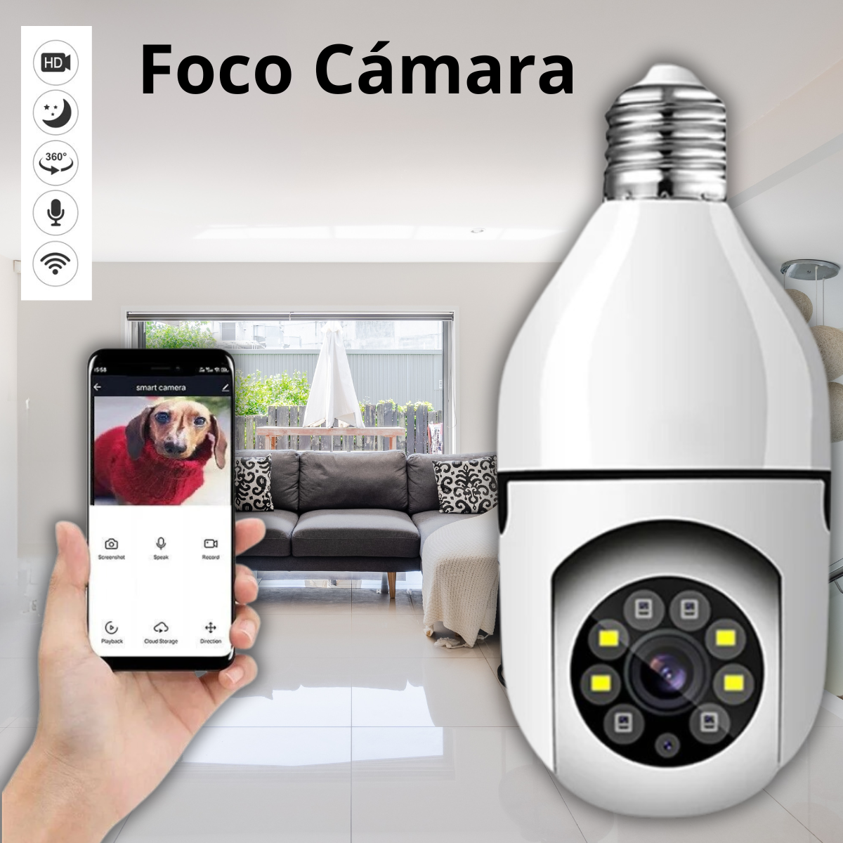 Foco Cámara Wifi de Seguridad 360°